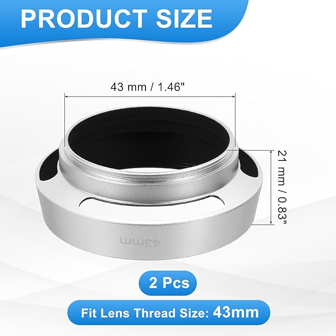 PATIKIL 2 Pcs 43mm Lens Hood, Universal Metal Hollow Curved Screw-in Vented Lens Hoods for Fujifilm for Pentax, Silver