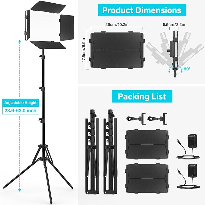 2 Pack Led Video Light Panel Lighting Kit with Barn Doors, 8000mAh Rechargeable Camera Light, 2500K-8500K Photo Light for Outdoor Indoor Photography Video Recording Live Streaming Zoom Calls