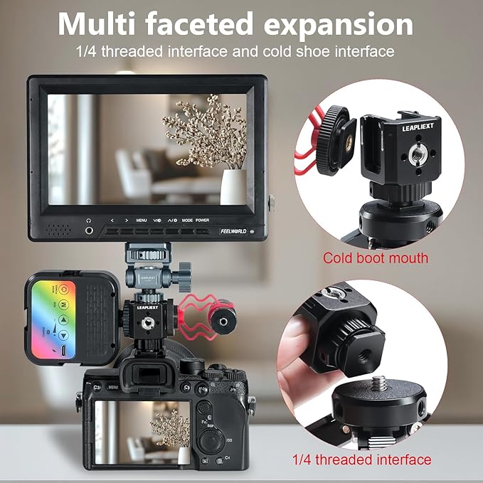 Metal Cold Shoe Mount Adapter，1/4"-20 Thread，3 Cold Shoe Mounts,Tripod, Camera Cage, Flash, Monitor, Microphone, etc，Compatible with Nikon, Canon, Sony /SLR Cameras for Hot Shoe Expansion