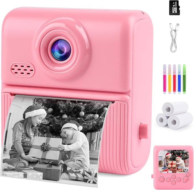Kids Instant Print Camera,1080P Digital Camera for Kids with 32GB Card, for Grandkids,4 6 7 8 9 10 Year Old Girls Boys Birthday Gifts, Instant Print Toys for Girls 6-8 8-10