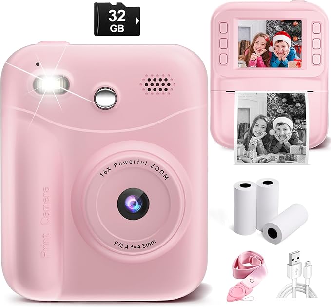 MINIBEAR Kids Camera Instant Print Camera for Kids Digital Camera Toddler Toys Christmas Birthday Gifts for 3 4 5 6 7 8 9 10 Year Old Girls Boys, Pink