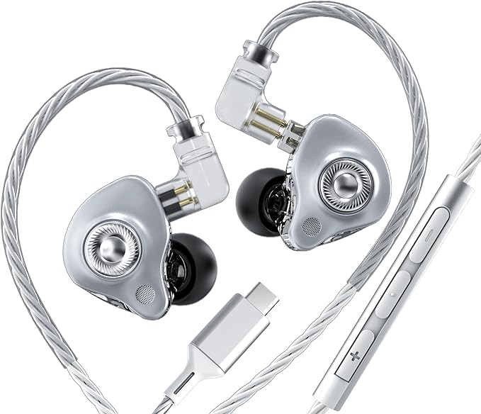in Ear Monitor Headphones with Mic, 10mm Dynamic Driver HiFi IEM Earphones, Crystal Clear Sound IEM Earbuds with Detachable 4N OFC Cable, USB C Wired Gaming Earbuds