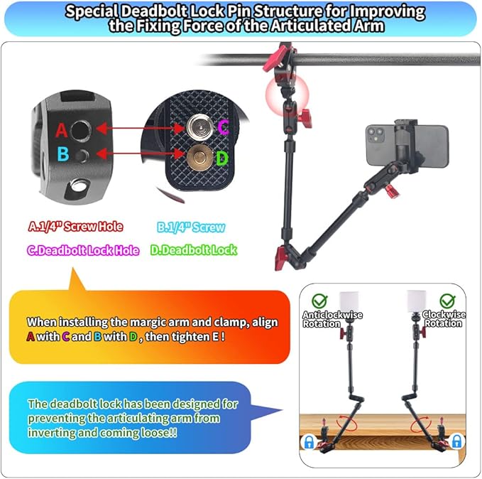 Super Clamp Camera Clamp Mount 5.5" Magic Arm & 22"/57cm Adjustable Magic Arm with Super Clamp Camera Mount