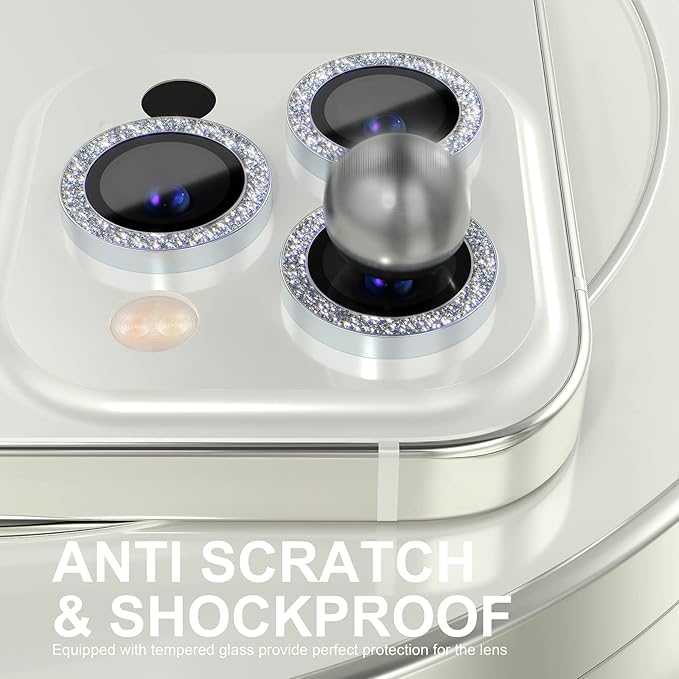 Choiche Compatible for iPhone 14 Pro/iPhone 14 Pro Max Camera Lens Protector Bling, 9H Tempered Glass Camera Cover Screen Protector Metal Ring Decoration Accessories (Glitter-Silver)