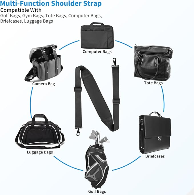 67" Universal Shoulder Strap, Neoprene Thick Padded Bag Strap with Double Adjustable Buckles and Metal Hooks, Ideal for Briefcases, Computer Satchels, Crossbody Bags, Luggage(Supple)