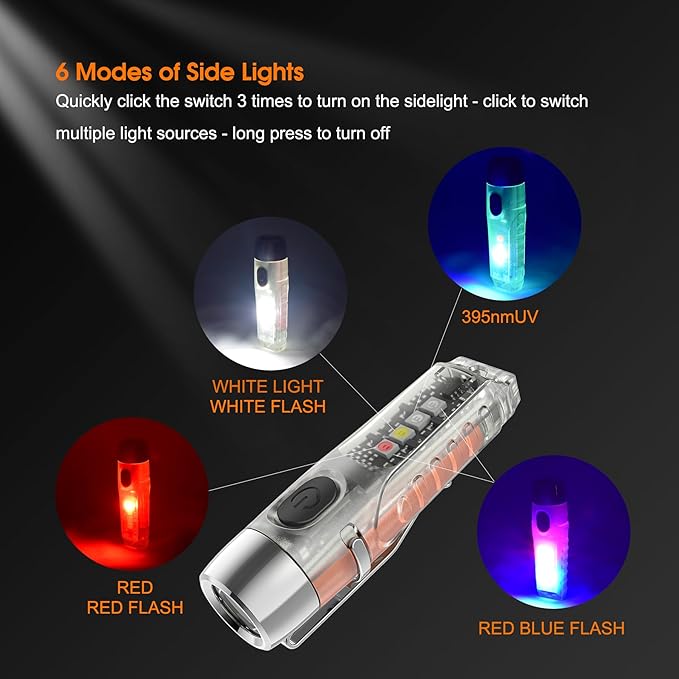 S12Plus Keychain Flashlight，610 High Lumen EDC Pocket Flashlight,USB C Rechargeable Mini LED Flashlight,Small Flashlight,for Camping, Outdoor,Emergency(Fluorescent White)