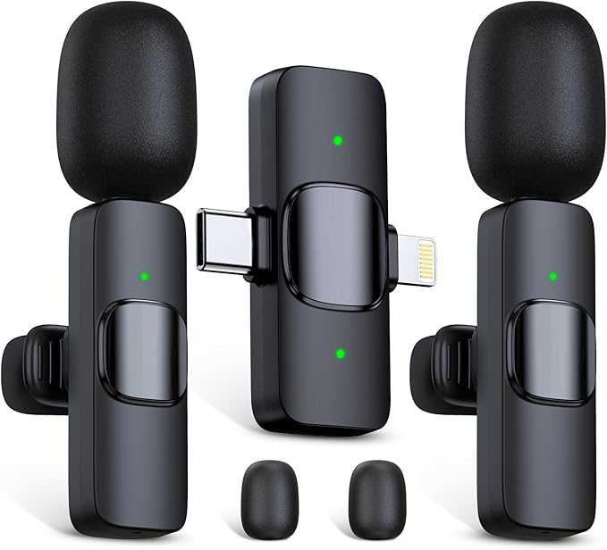 RICCHI Wireless Microphone for iPhone, iPad and Android Phone, 2pcs Professional Mini Microphone Plug-Play Clip on Mics for Vlogging, YouTube, Interview, Live Streaming