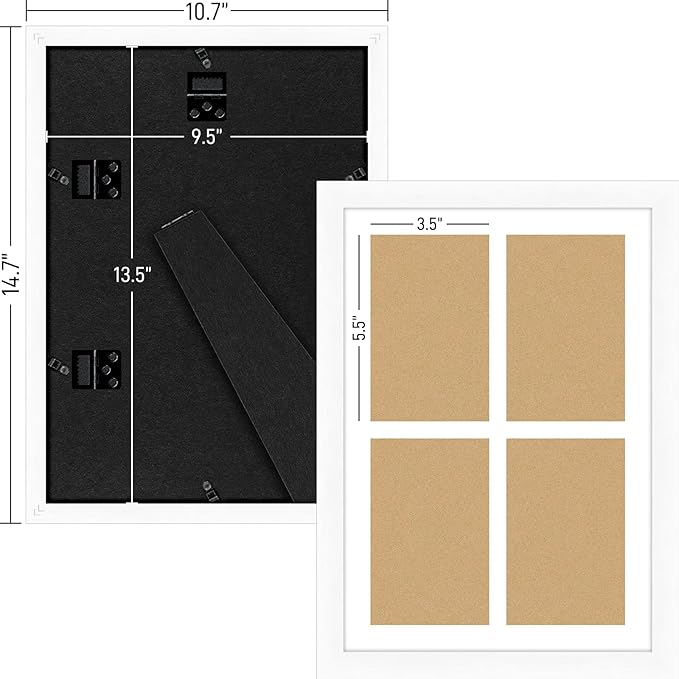 4"x6" Photo Collage Frame 4 Openings, 9.5"x13.5" Multi Picture Frame Collage Wall Decor, White Frame with White Mat, Wood