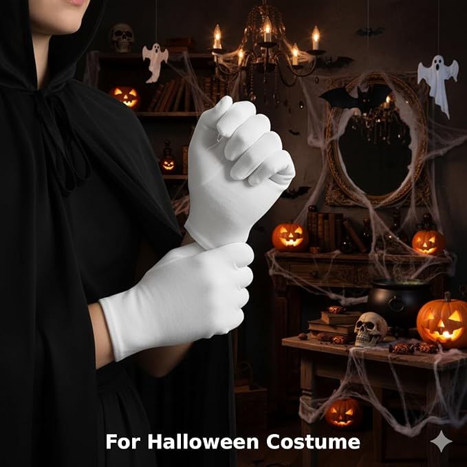 7 Pairs White Cotton Gloves, Breathable Cotton Gloves for Dry Hands Sleeping, Washable Eczema Moisturizing Glove Overnight for Women Men, Christmas Wedding Costume Work Glove for Serving Inspection
