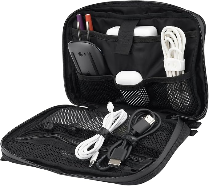 Pelican Electronic Organizer Travel Case - Portable Storage Bag with Multiple Storage Mesh Pockets for Cables, Chargers, Power Bank, AirPods - Cord Organizer and Airplane Travel Essentials Bag - Black