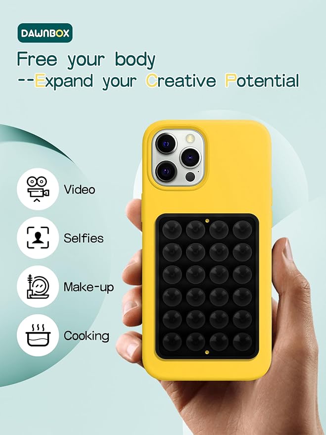 Silicone Suction Phone Case Adhesive Mount - Hands-Free, Strong Grip Holder for Selfies and Videos - Compatible iPhone and Android Compatible - 2Pcs Black