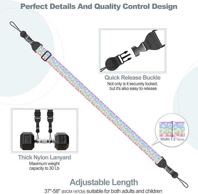 Adjustable Shoulder Strap, Comfortable Camera Strap, Neck Lanyard for iPad Tablet Case, Camera, Binocular, Luggage Bag (Rainbow Heart Shoulder Strap)