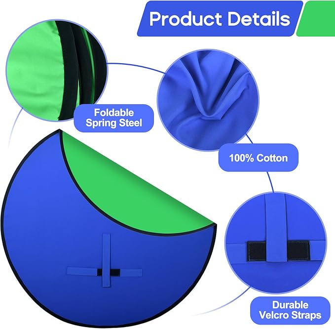 Portable Blue Green Screen Chair, 57 in Greenscreen Backdrop with Stand 2-in-1Double Sided Foldable Green Background, for Video Chats and Meetings, Photography, Photo Zoom, Streaming Games