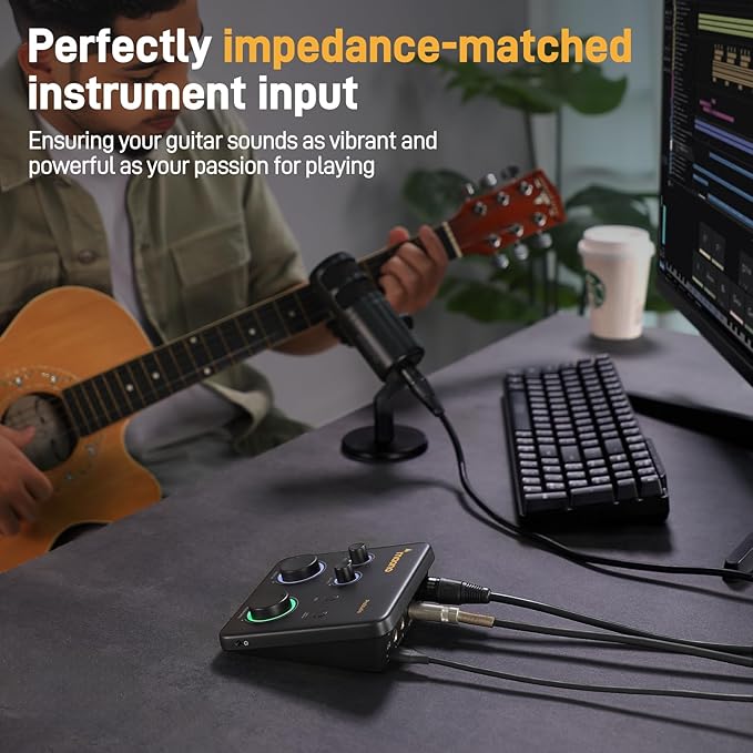 MAONO USB Audio Interface for PC: Interface with XLR Input 24-bit/192kHz Routing Software LOOPBACK ASIO Driver for Recording Music, Home-Studio, Guitar, Podcast, Streaming, DAW(PS22 Lite Black)