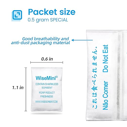 0.5 Gram 2000 Pack Silica Gel Packs, Dessicant Packets, Moisture Absorbers for Food Storage, Food Grade Desiccant Dehumidifiers, WiseMini