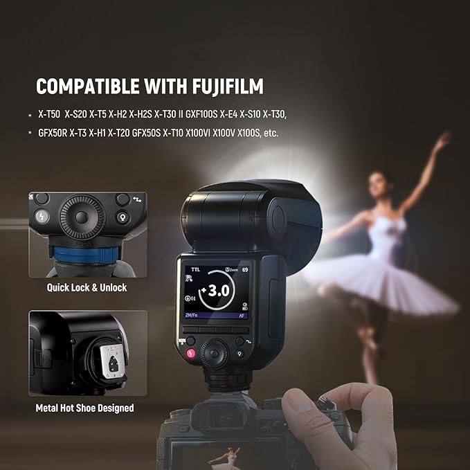 NEEWER Z2PRO-F 2.4G TTL Round Head Flash Speedlite Compatible with Fujifilm, Wireless Compatible with Godox, 76Ws 1/8000s HSS, Upgraded UI, TTL/M TCM Switch, 7.2V/3000mAh Battery, 600 Full Power Flash