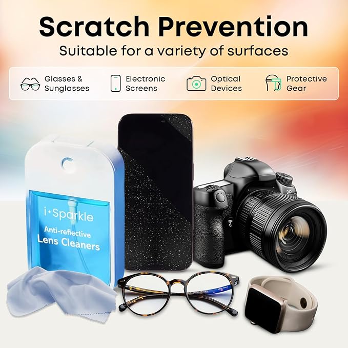 I-Sparkle Anti-Reflective Lens Cleaner Spray kit | (1x) 1.35oz Glasses Cleaner Spray + (1x) Microfiber Cloth for Eyeglasses, Sunglasses, Lenses, Screens and Camera Cleaning Kit (2 Piece Set)