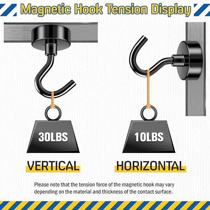 FINDMAG Black Magnetic Hooks, 28lbs Heavy Duty Magnets with Hooks, Strong Cruise Magnets, N52 Neodymium Magnetic Hooks for Cruise Cabins, Travel, Classroom, Office, Kitchen, Fridge, Grill, Pack of 16