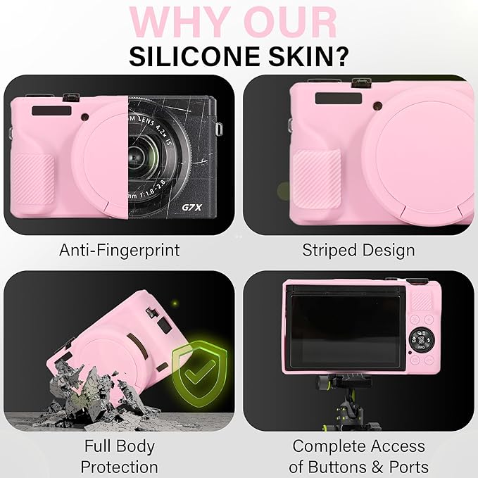 STSEETOP Silicone Case for Canon Powershot G7 X Mark II, G7 X Mark II Case Soft Protective Cover with Anti-Slip Grip and Lens Protection, Scratch Resistant (Pink)