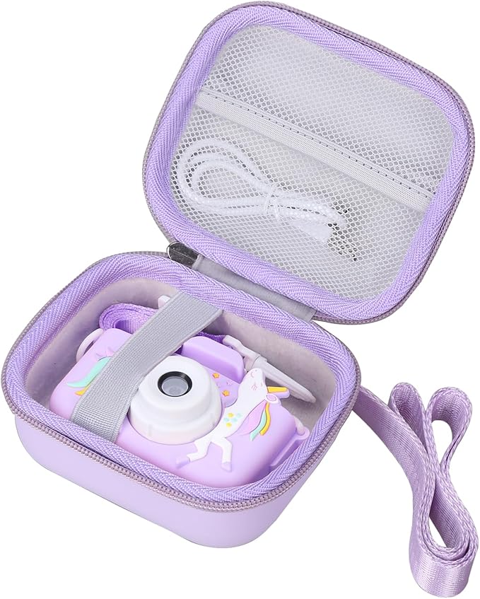 worfty Kids Camera Case Compatible with Seckton/Goopow/DITUPAN/YEEHAO/Hangrui/Masterbee/OUTUVAS/GKTZ Digital Video Camera Toys Camcorder Storage Holder Carrying - Purple Cat