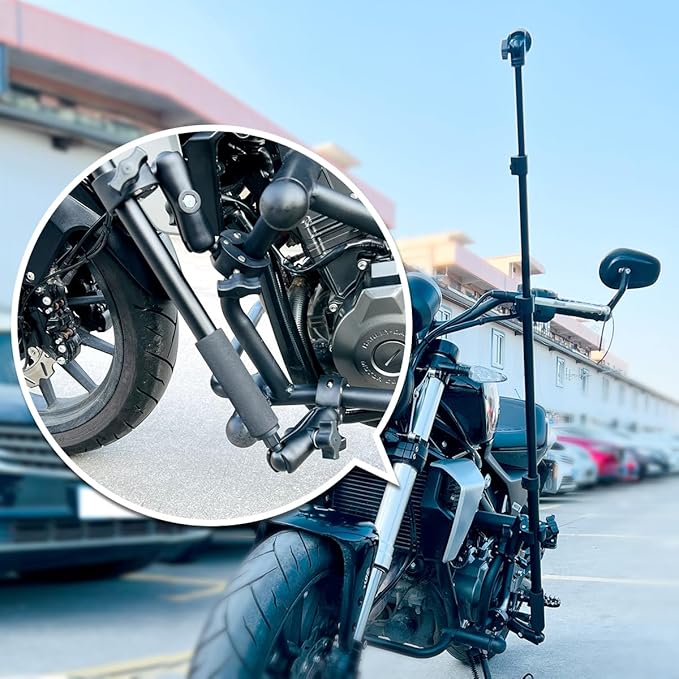 Motorcycle Bike Handlebar Double Clamp Mount Invisible Selfie Stick Super Camera Clamp 360°Rotating Extendable Ballhead Magic Arm 21-60 in for Insta360 ONE X3 X2 X RS R Go 2 3 Action Camera