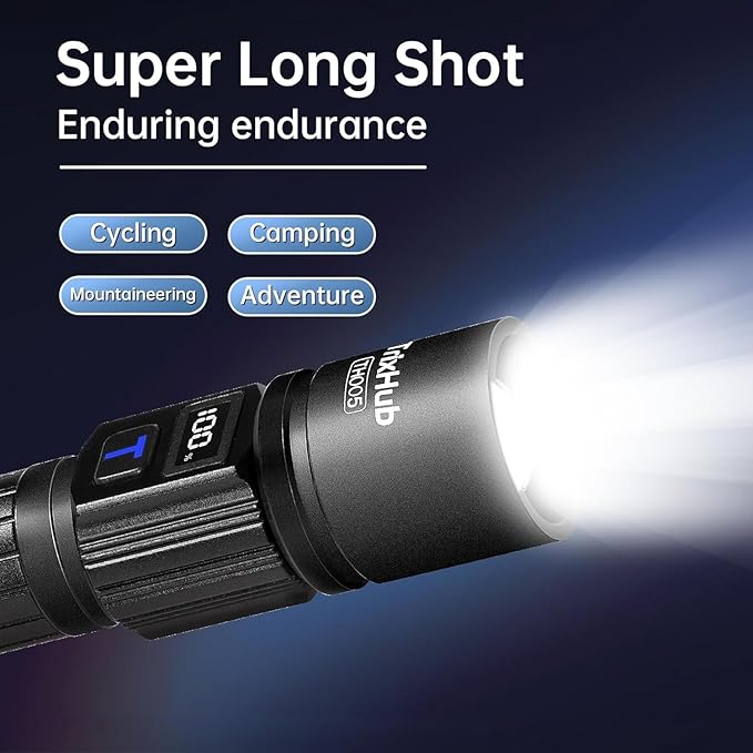 Rechargeable Flashlights High Lumens, 5Mode Flash Light with LCD Digital Display, Super Bright Flashlight Adjustable Tactical Flashlight, High Powered LED Handheld Flashlight for Home