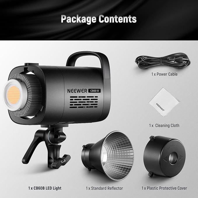 NEEWER CB60B 70W LED Video Light 2.4G/APP Control, Bi Color 2700-6500K 34000Lx CRI97+/12 Scenes/Bowens Mount COB Continuous Output Lighting with Cleaning Cloth for Studio Photography Video Recording