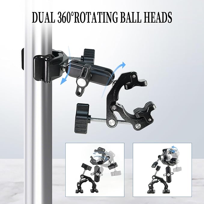 FIFIELD Double Super Clamp Camera Mount with Magic Arm, Desk Studio Light Holder, Ball Head Adapter for Photo Studio Light Stand, Photography Reflector, Photo Boom Stand, Cross Bars