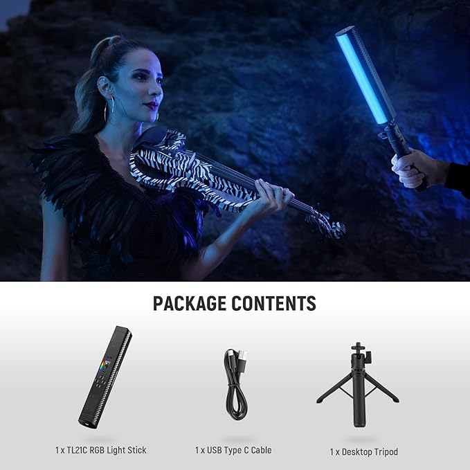 NEEWER RGB Light Wand with Desk Tripod, APP Control Magnetic Handheld Photography Video Lighting Stick, 2500K-8500K Dimmable CRI95+ 17 Scenes Full Color LED Tube Bar for Vlog, 2550mAh Battery, TL21C