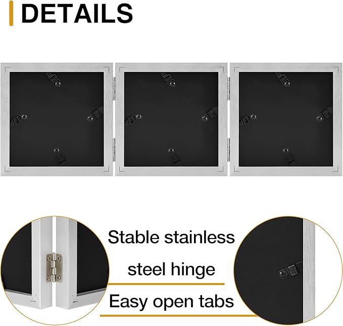 decorUhome Triple 4x4 Picture Frame Vertical, Engineered Wood Trifold Photo Frame with Plexiglass for Tabletop Display, 4x4, Silver