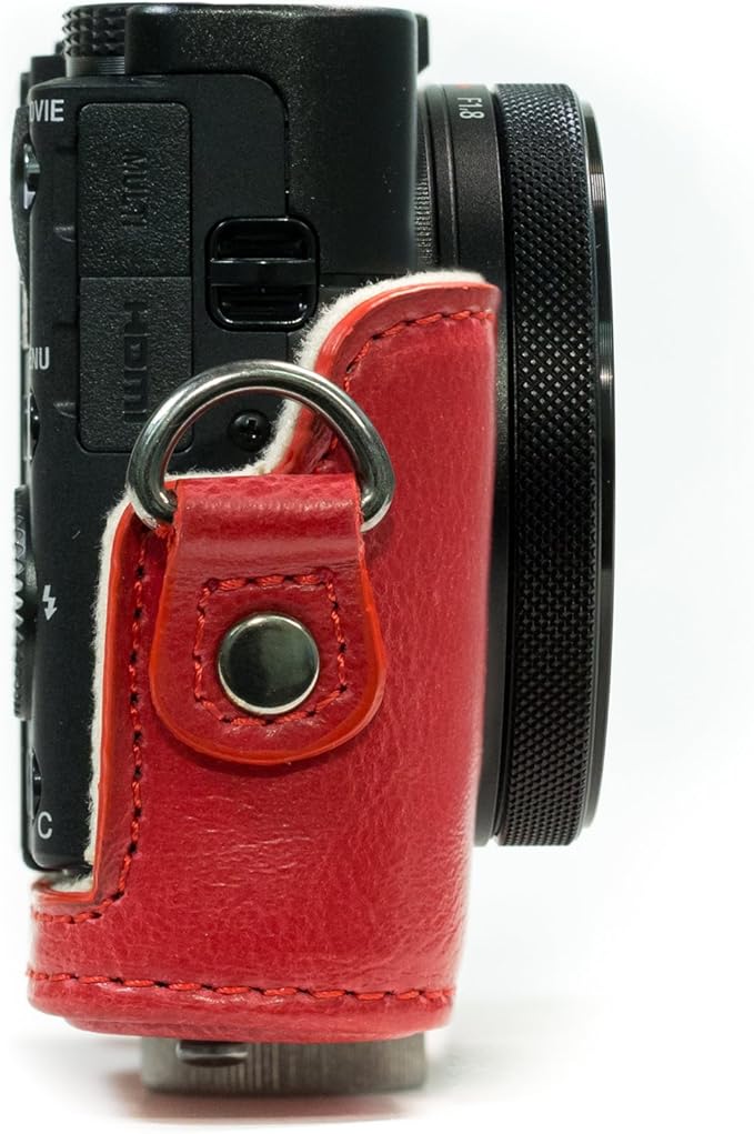 MegaGear MG1139 Ever Ready Leather Camera Case Compatible with Sony Cyber-Shot DSC-RX100 VI, DSC-RX100 V, DSC-RX100 IV, DSC-RX100 III - Red