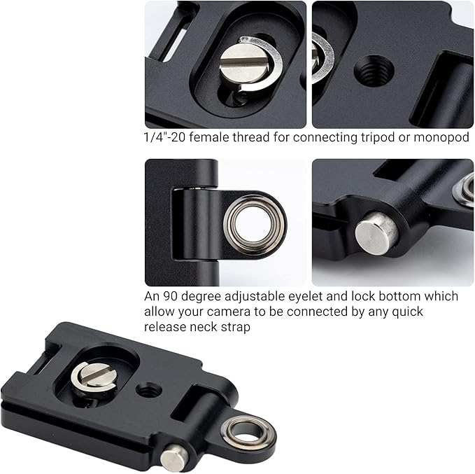 Kiorafoto 40MM Universal Arca Swiss Quick Release Plate with 1/4"-20 Screw & Adjustable Neck Strap Connect Eyelet for Tripod Ball Head, Camera Hand Wrist Strap Adapter Accessories