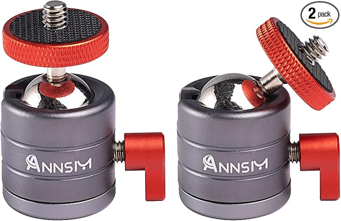 2pcs Tripod Mini Ball Head with 1/4 inch Threaded Mount for DSLR Cameras, Camcorders, Smartphone, Action Camera,Camera Cage, Microphone, LED Video Light, Monitor, Vlog Video Rig – 2 Pack