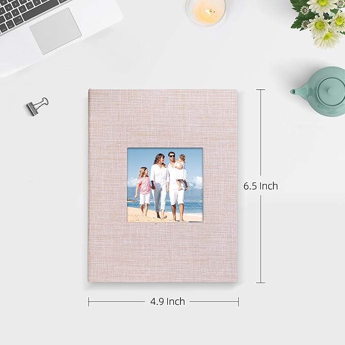 Mublalbum 2 Pack Small 4x6 Photo Album Linen Cover with Display Window Mini Picture Book Each Holds 52 Vertical Pockets for Artwork Postcards or Pictures Storage (Beige)