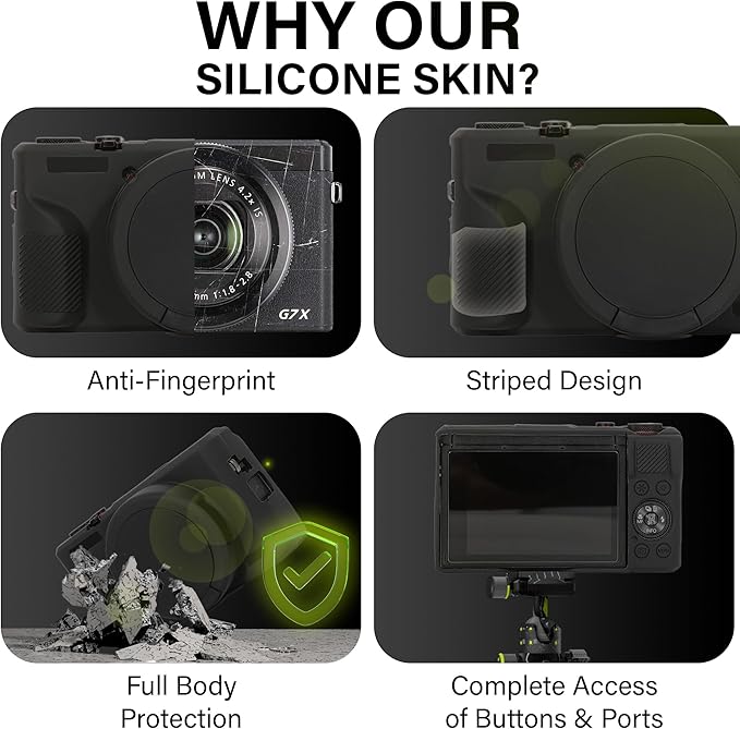 STSEETOP Camera Case for Canon PowerShot G7X Mark III - Protective Silicone DSLR Skin with Lens Cover, Detachable Cage, Shockproof, Dustproof (Black)
