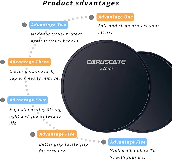 52mm Metal Filter Cap,Lens Cap,Compatible with All Any 52mm with Camera Thread Lens and 52 mm ND,CPL,UV Filter Accessory.(Front Cover+Rear Cover)+Lens Cleaning Cloth