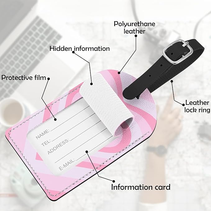 2 Pack Luggage Tag Suitcase Tags PU Leather Identifiers Privacy Cover Luggage Tags Aesthetic Cute Travel Bag Labels for Women Girls Men-Pink Heart