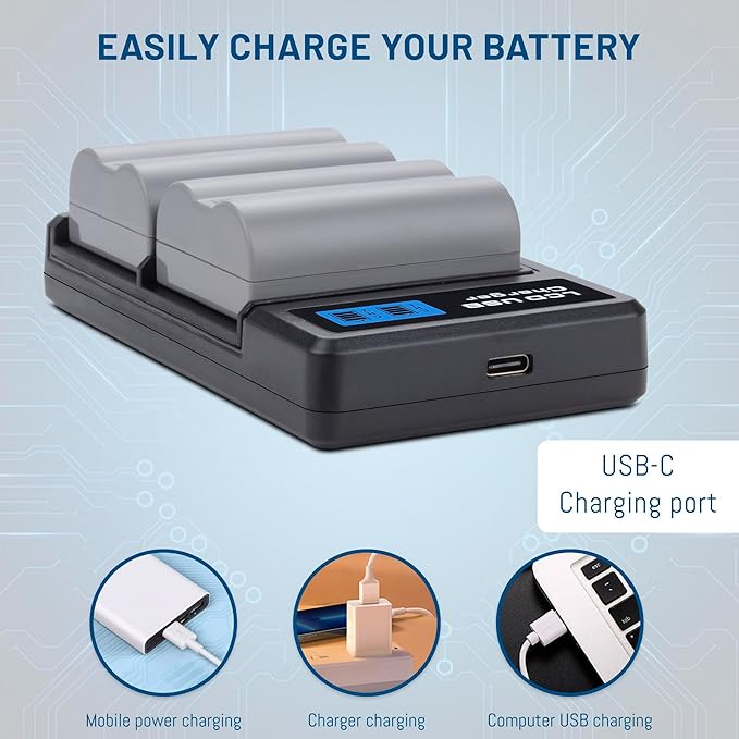 2-Pack EN-EL3e Battery with USB-C Dual Charger Compatible with Nikon D50, D70, D70s, D80, D90, D100, D200, D300, D300S, D700 Digital SLR Cameras 2200mAh