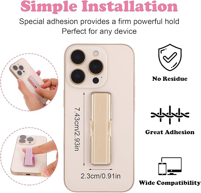 Phone Strap Grip Holder, Phone Finger Strap Slim Adhesive Flat Cellphone Stand Handle Kickstand Case with Elastic Finger Loop for Most Smartphones and Cell Phone Case