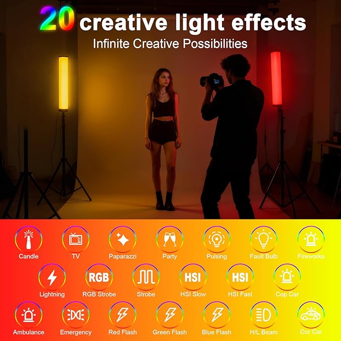 Magnetic RGB Light Wand, Handheld LED Video Light Stick with Diffuser, 1800–9000K CCT & 360° Full Color, CRI95+, Type-C Rechargeable Tube Light for TikTok YouTube Vlog Live Streaming