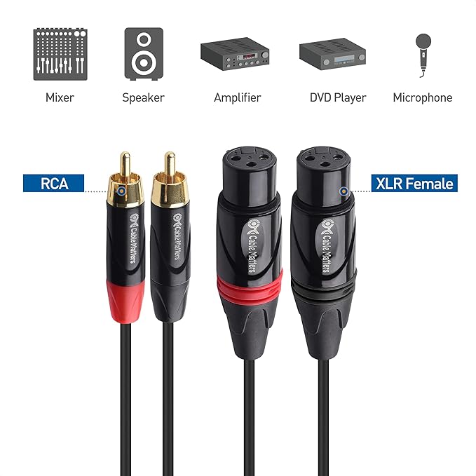 Cable Matters Dual XLR to RCA Cable - 6ft, Dual Female XLR to RCA Cable