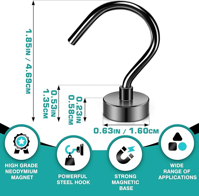 Grtard 10Pack Black Magnetic Hooks for Hanging, 25LBS Heavy Duty Magnet Hooks, Strong Magnetic Hooks for Cruise, Magnets with Hooks for Fridge, Home, Kitchen, Office, Workplace