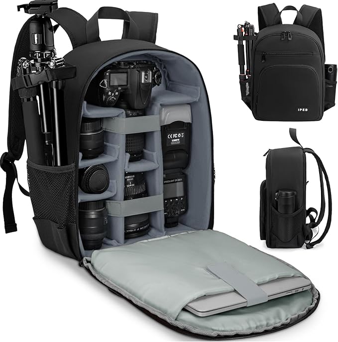 IPEB Camera Backpack for DSLR/SLR/Mirrorless Bag Professional Waterproof Camera Case 11"X5.9"X15" for Photographers Grey