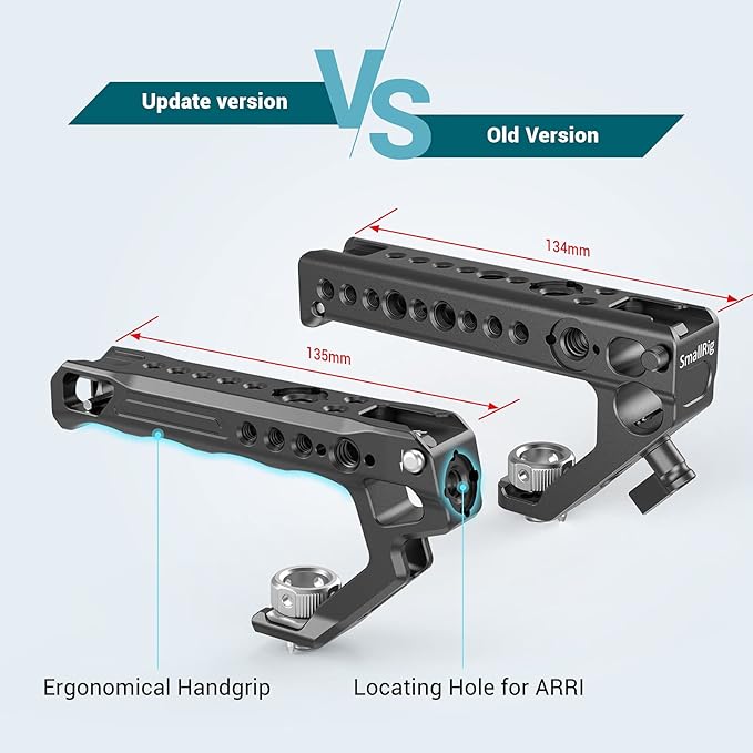 SMALLRIG Top Handle with Locating Holes for ARRI for Camera Cage, Ergonomic Design, with Anti-Off Designed Cold Shoe Adapter - 2165C