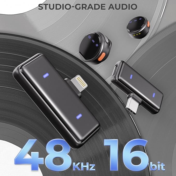 Moman Coin Wireless Lavalier Microphone for iPhone/Android, The Smallest 48H 164ft Range Noise Cancellation Mini Clip/Magnetic Microphones For Lightning/USB-C, Active Lapel Lav Mic for Video Recording