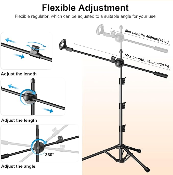 Mic Stand,6 In 1 Microphone Stand Floor Boom Mic Stand, Support Boom Gooseneck Mic Clips Tablet Phone Holder Any Combination With Mic Stand Bag