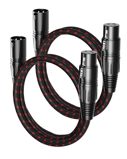 XLR Cables 3FT 2 Pack, XLR Microphone Cable Male to Female,All Length from 6inch to 100ft, Nylon Braided 3 Pin Mic Cable for Microphones, Mixer, Speaker Systems