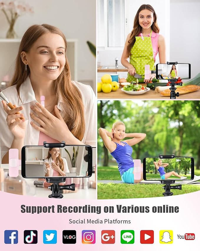 Wireless Lavalier Microphone for Android/iPhone/Computer/Laptop, Wireless Mic for iPhone 13 14 15 16 17 with Noise Reduction Chip, Mini Microphone for Recording Podcast YouTube, TikTok(2 Pack)