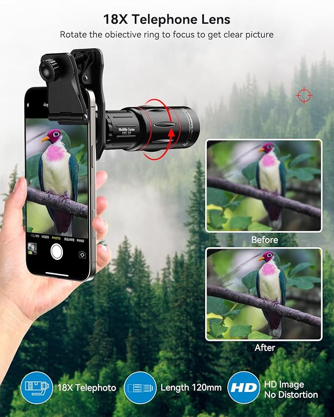 Evil eye 18X Telephoto Lens, Hight Power Telephoto Phone Lens with Tripod, Mobile Cell Lens Attachment for Android & iPhone, Samsung and Most Smartphone