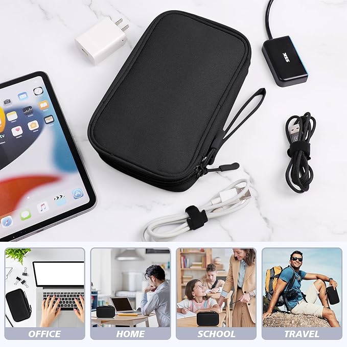 Electronics Organizer Travel Case, Travel Accessories Essentials for Men Women, Cord Organizer Travel Tech Pouch, Waterproof Double Layers Storage Bag for Cable, Charger, Phone, Earphone, Black